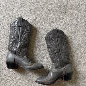 Grey leather cowboy boot